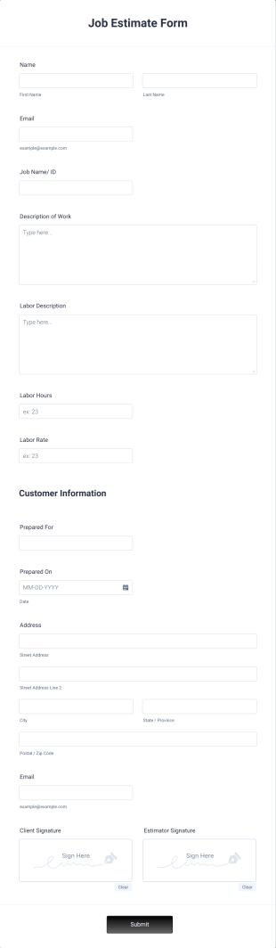 Job Estimate Form Template