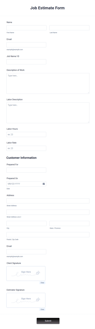 Job Estimate Form Template