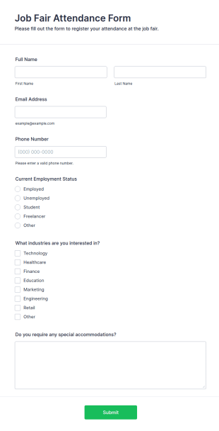 Job Fair Attendance Form Template
