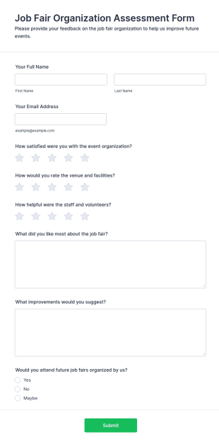 Job Fair Organization Assessment Form Template