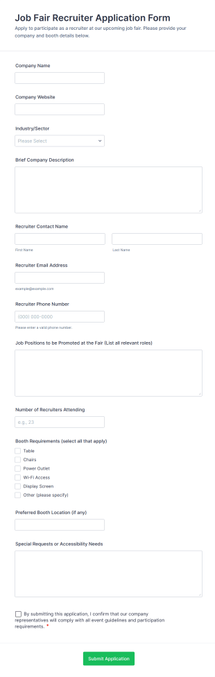 Job Fair Recruiter Application Form Template