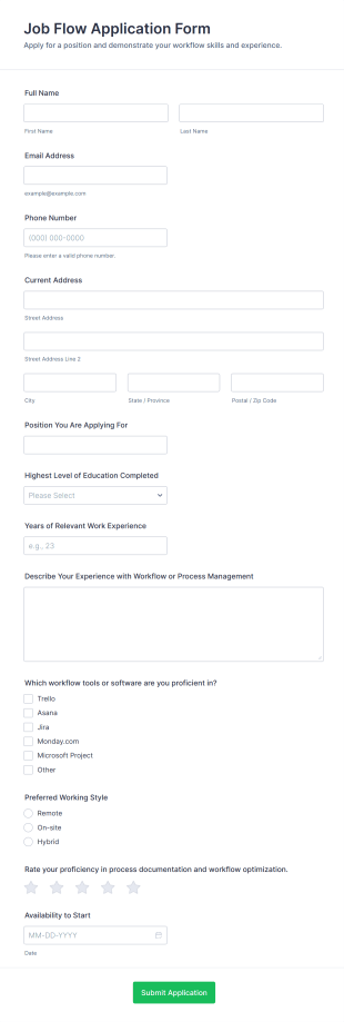 Job Flow Application Form Template