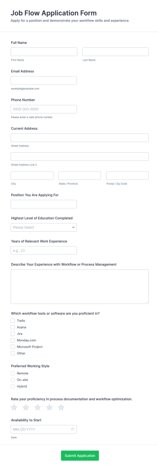 Job Flow Application Form Template
