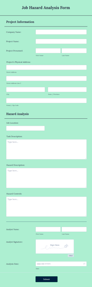 Job Hazard Analysis Form Template