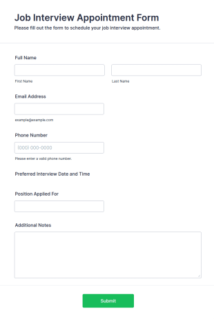Job Interview Appointment Form Template