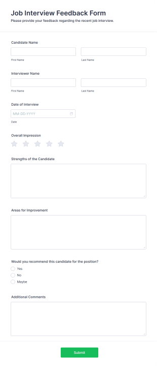Job Interview Feedback Form Form Template