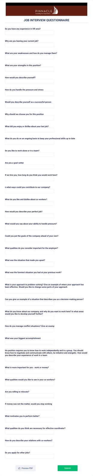 Job Interview Questionnaire Form Template