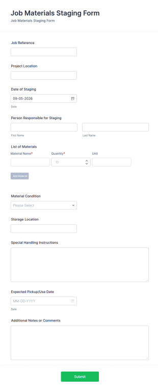 Job Materials Staging Form Template