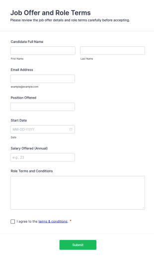 Job Offer And Role Terms Form Template