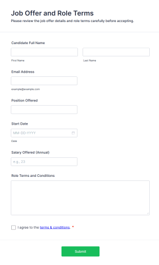 Job Offer And Role Terms Form Form Template