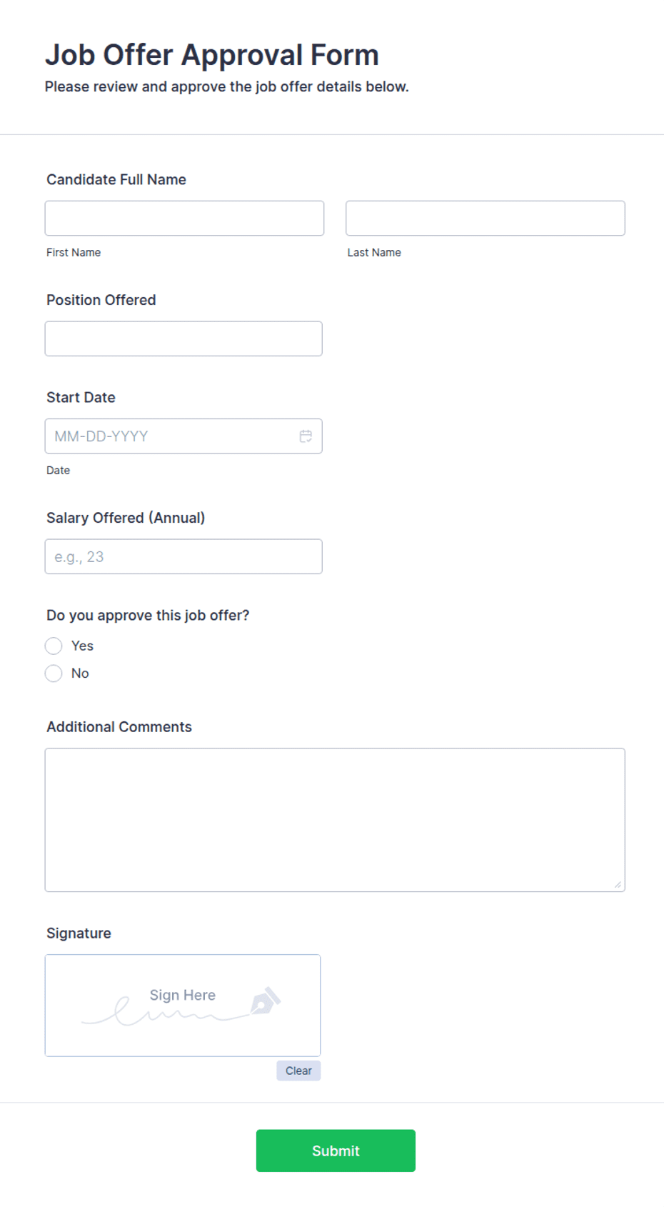 Job Offer Approval Form Template | Jotform