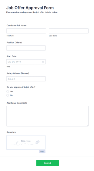 Job Offer Approval Form Template