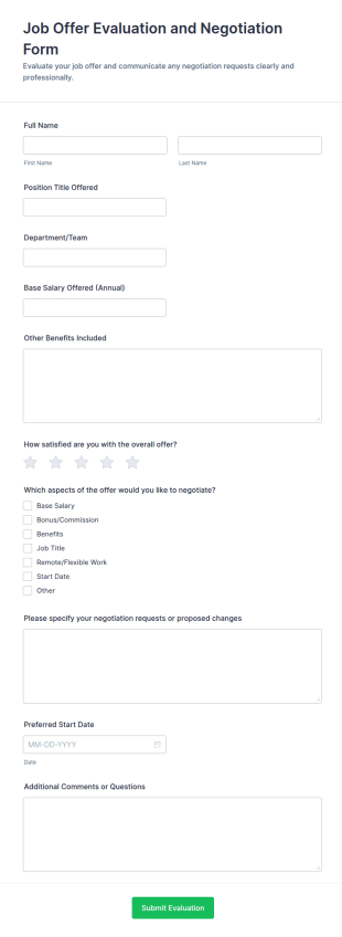 Job Offer Evaluation And Negotiation Form Template