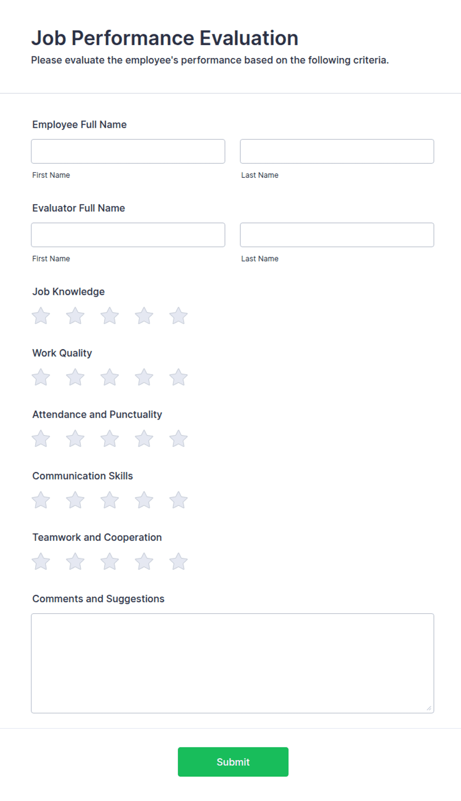Job Performance Form Job Performance Evaluation Form Template | Jotform