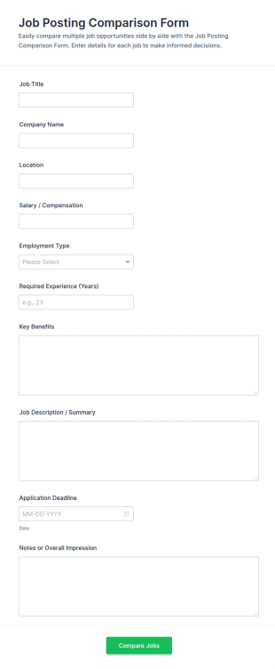 Job Posting Comparison Form Template