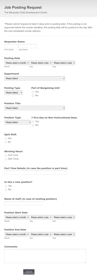 Job Posting Request Form Template