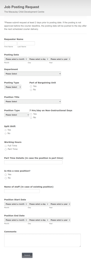 Job Posting Request Form Template