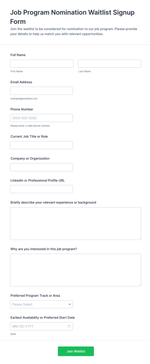 Job Program Nomination Waitlist Signup Form Template