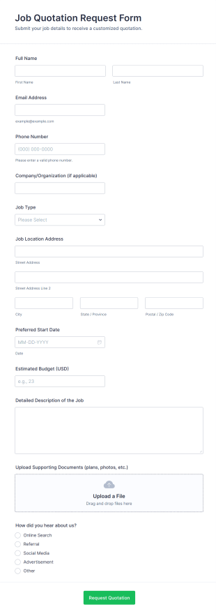 Job Quotation Request Form Template