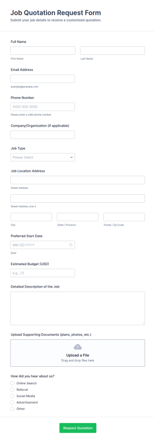 Job Quotation Request Form Template