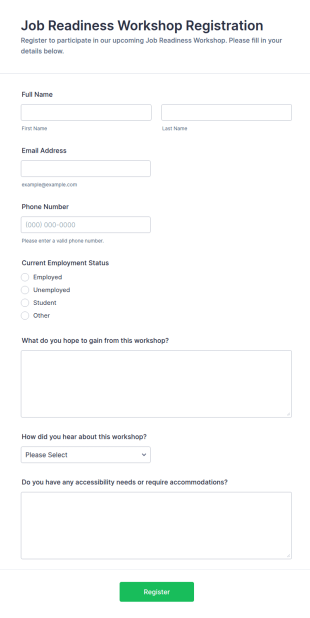 Job Readiness Workshop Registration Form Template