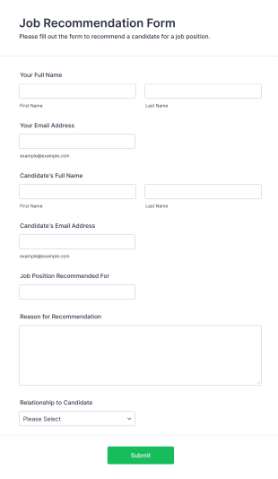 Job Recommendation Form Form Template