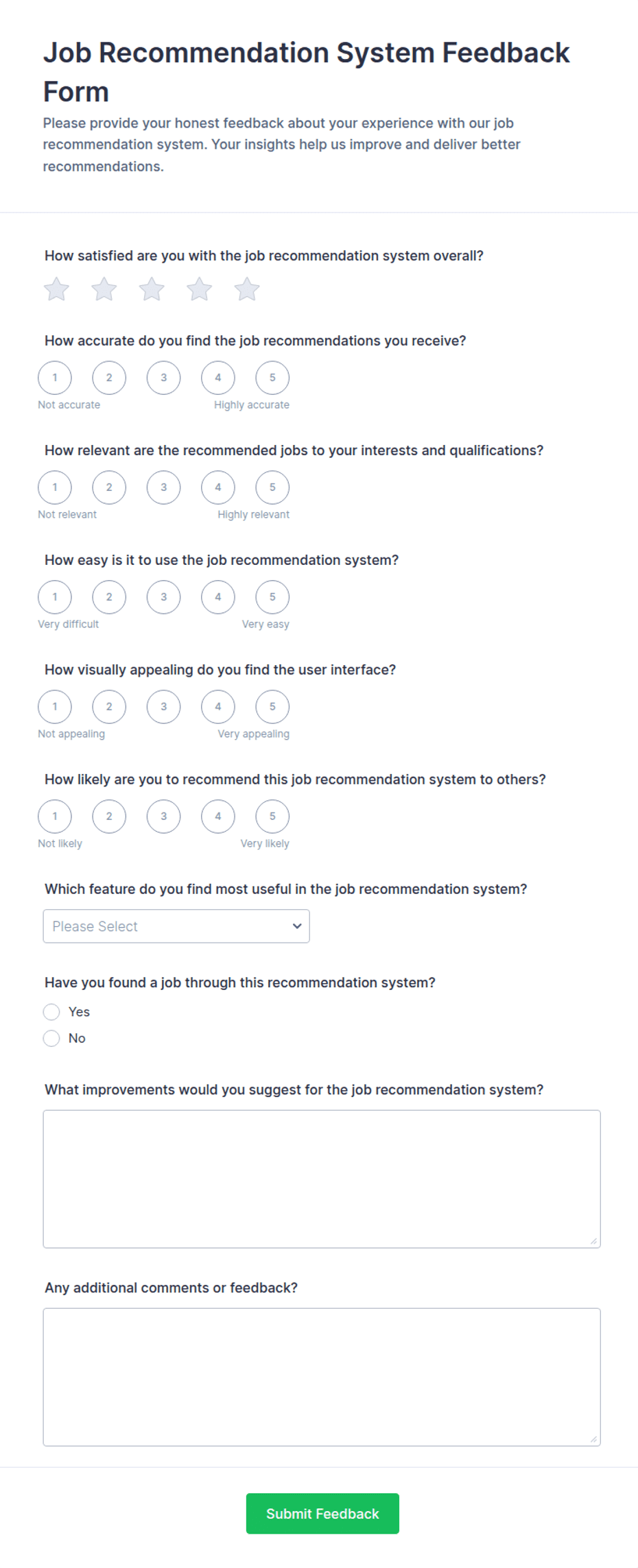 Job Recommendation System Feedback Form Template | Jotform