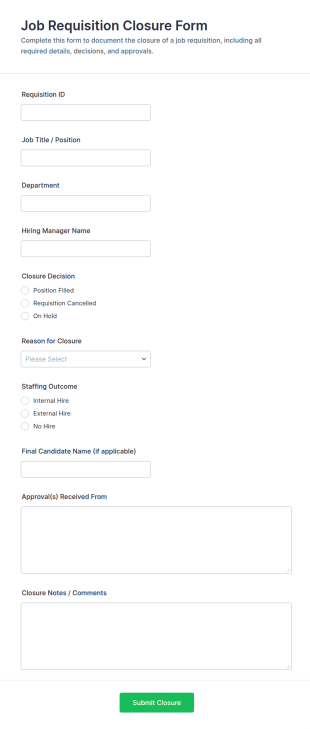 Job Requisition Closure Form Template
