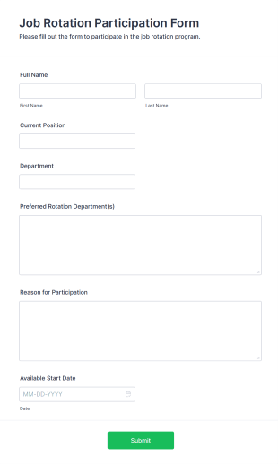 Job Rotation Participation Form Form Template