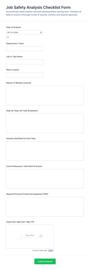 Job Safety Analysis Checklist Form Template