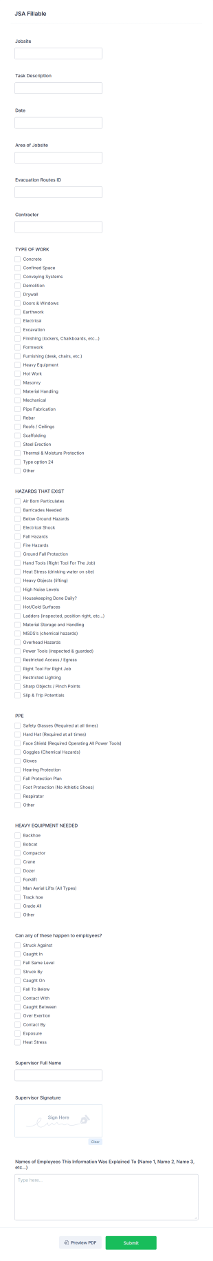 Job Safety Analysis Form Template