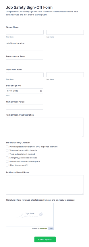Job Safety Sign Off Form Template