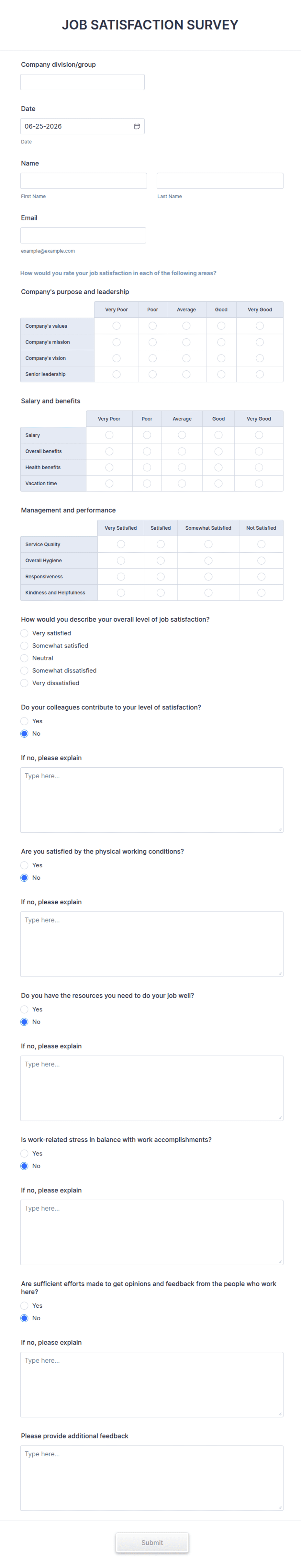 Job Satisfaction Survey Form Template | Jotform