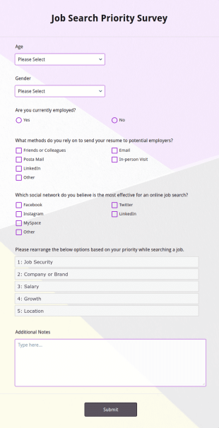 Job Search Priority Survey Form Template
