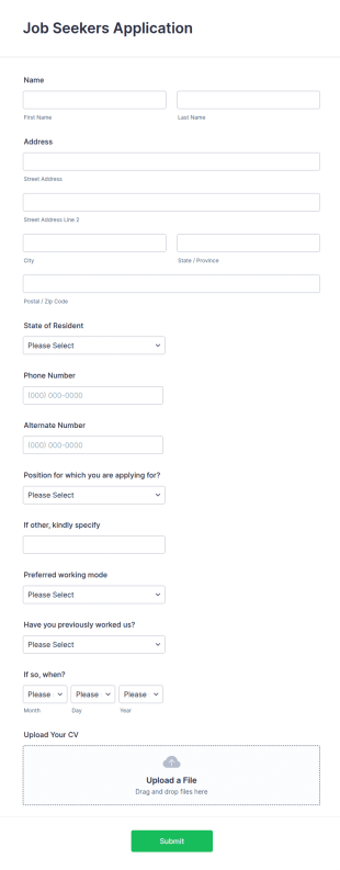 Job Seekers Application Form Template