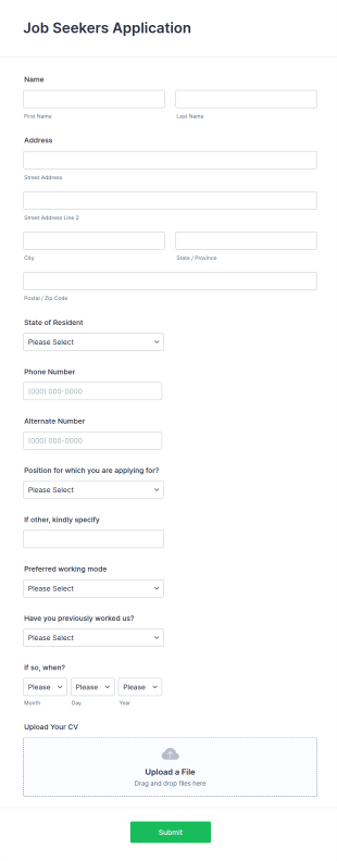 Job Seekers Application Form Template
