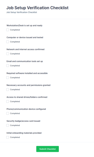 Job Setup Verification Checklist Form Template