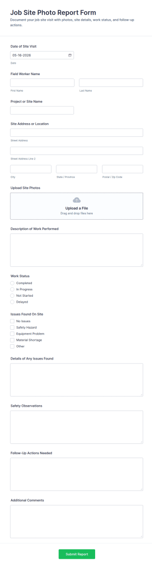 Job Site Photo Report Form Template