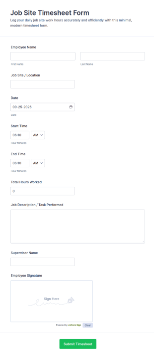 Job Site Timesheet Form Template