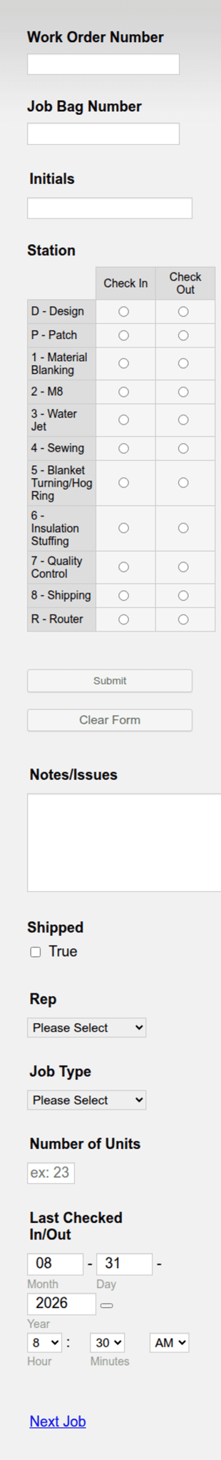 Manufacturing Job Tracker Form Template