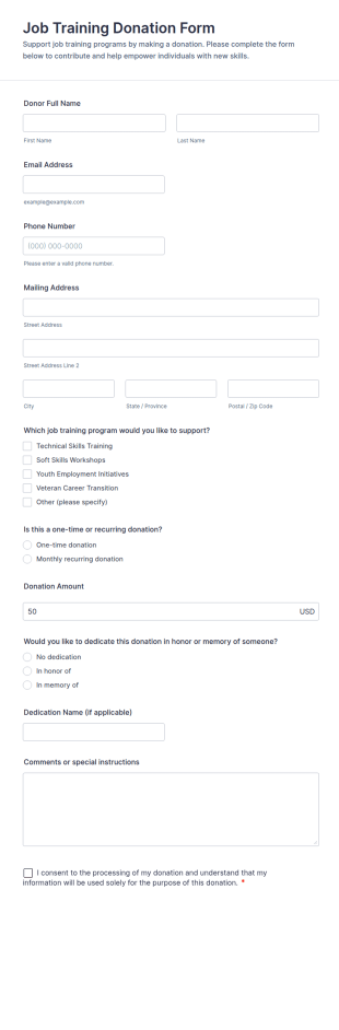 Job Training Donation Form Template