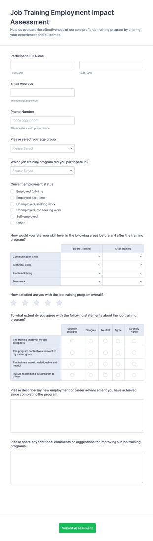 Job Training Employment Impact Assessment Form Template