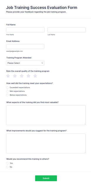 Job Training Success Evaluation Form Template