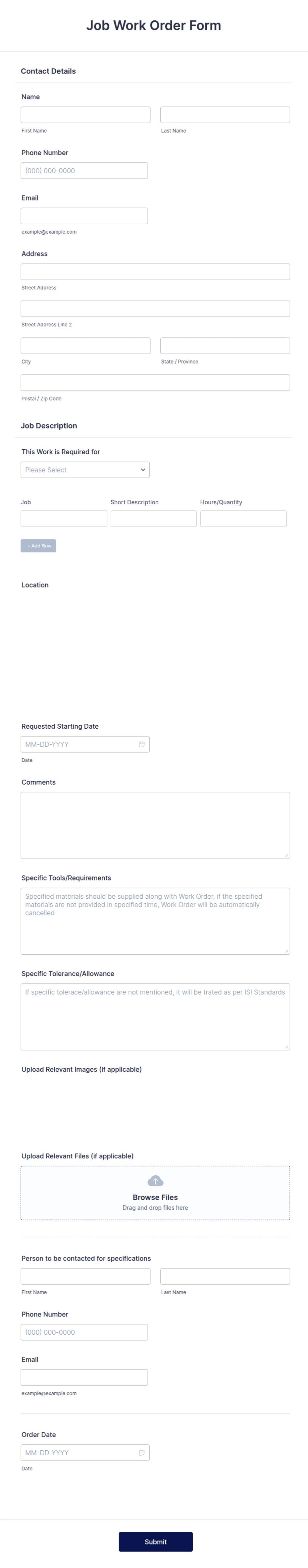 Job Work Order Form Template | Jotform