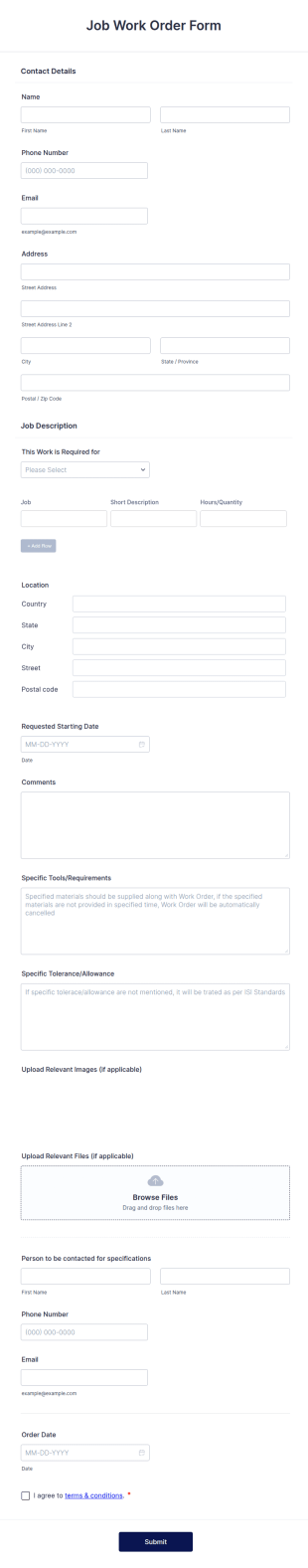 Job Work Order Form Template