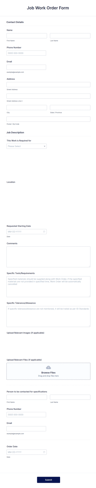 Job Work Order Form Template