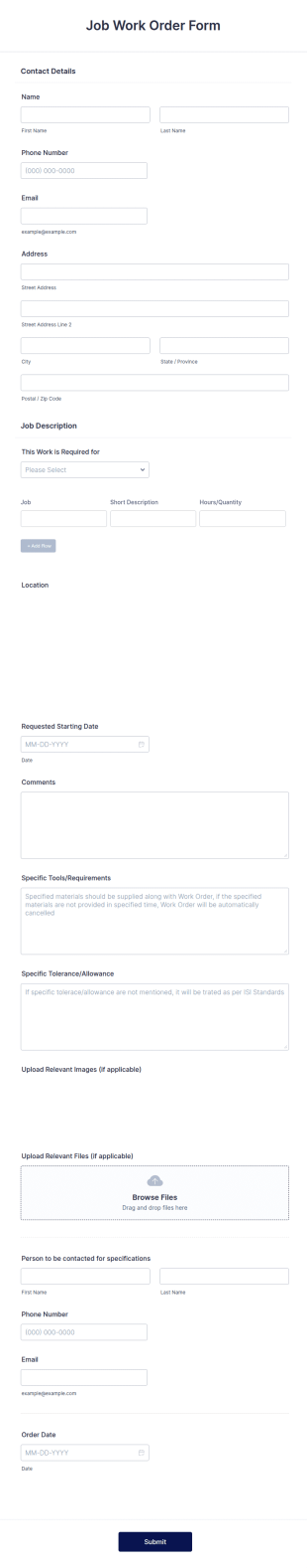 Job Work Order Form Template