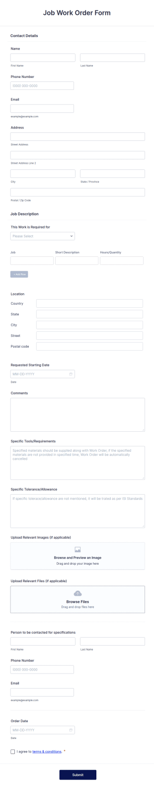 Job Work Order Form Template