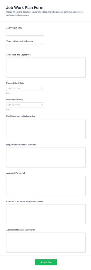Job Work Plan Form Template