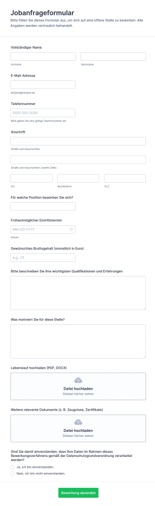 Jobanfrageformular